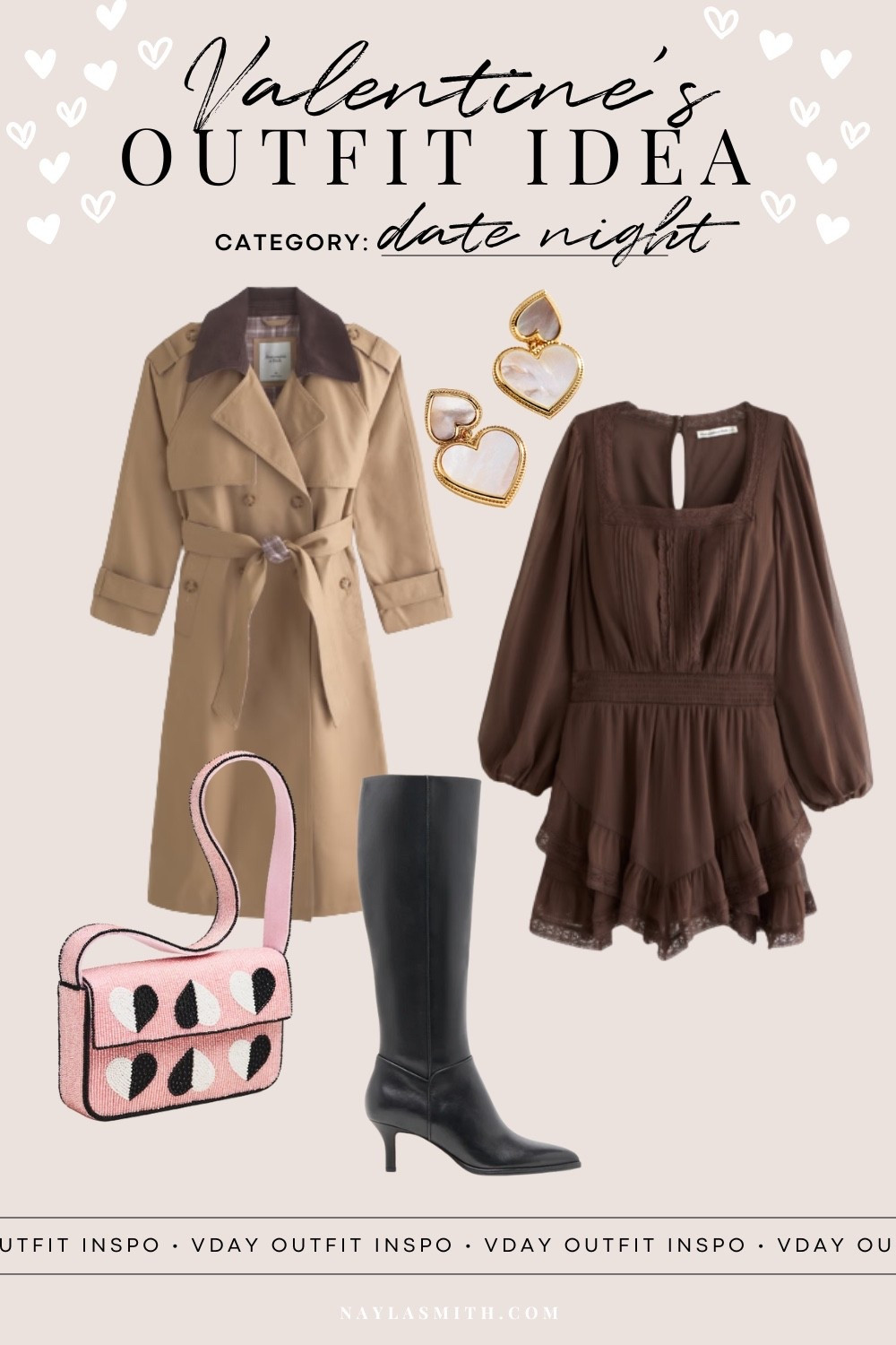 Valentine’s Day date night outfit idea! Chocolate brown boho mini dress paired with knee high black boots, trench coat, and the cutest beaded heart bag. VDay outfits, dinner date outfits

#LTKdatenight #LTKstyletip #LTKdresses