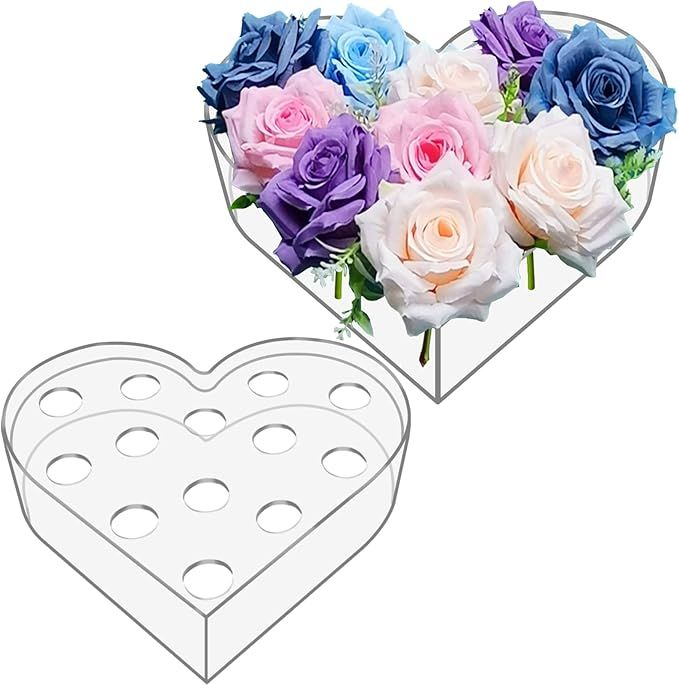 Acrylic Flower Vase Heart Shaped, Clear Flower Box with 13 Holes, Tabletop Centerpiece Floral Vas... | Amazon (US)