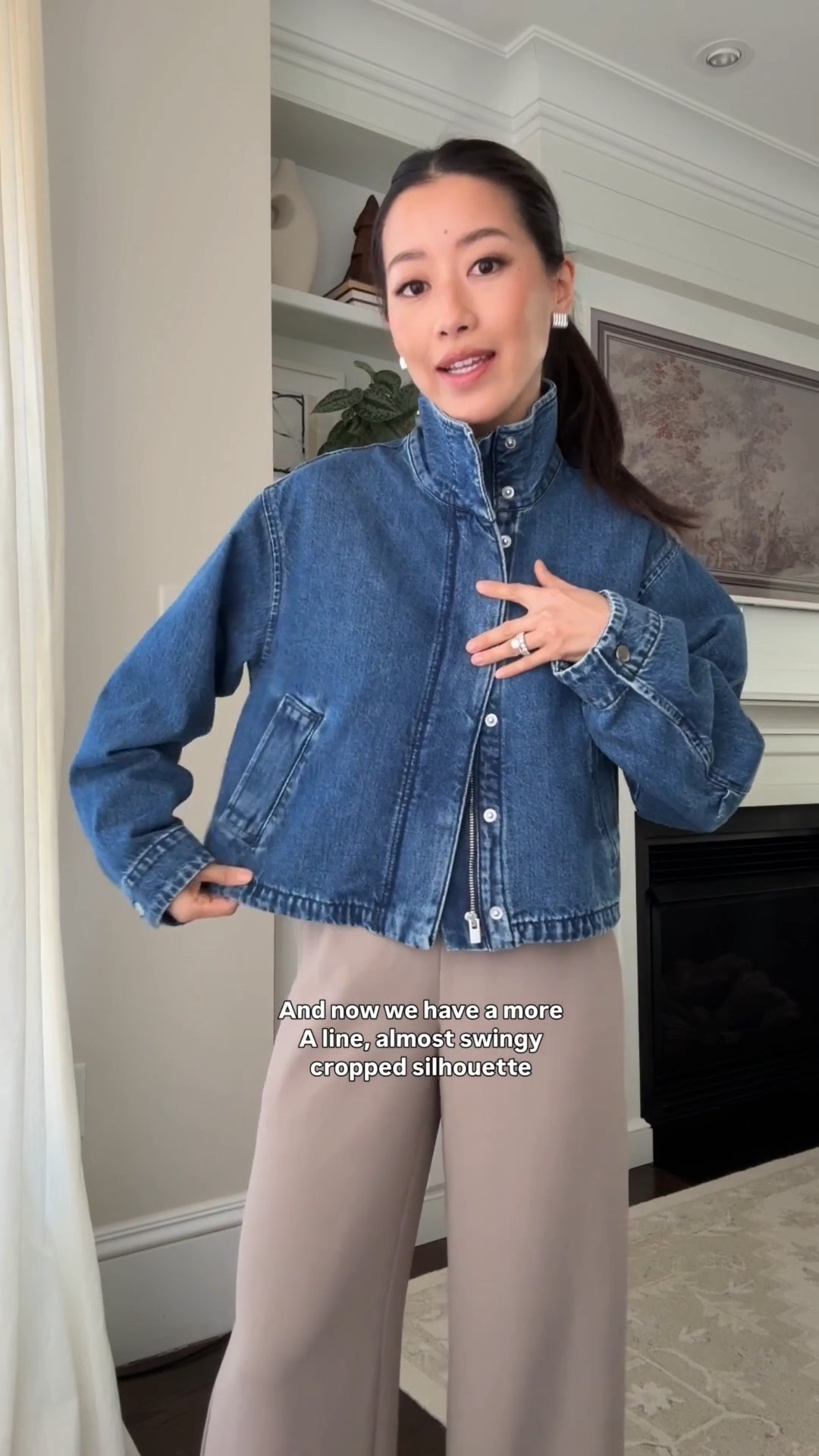 Jacket and top Back in stock!
• Denim jacket xxs. shorter length. I tuck the drawstring tail inside the inner pocket. 
• Aritzia lodge pants 2XS regular that I hemmed (can also get short but it runs a little long for petites) Pull on elastic waist, wrinkle resistant, and beautiful drape. 
• soft mock neck Dolman Top xxs, I’ve had this for a while and I wash it machine cold inside out in a mesh bag, and air dry just Iike my sweaters. 
• Anthropologie woven shoulder bag 
• Heaven Mayhem earrings

#LTKPetite #LTKSeasonal #LTKootd