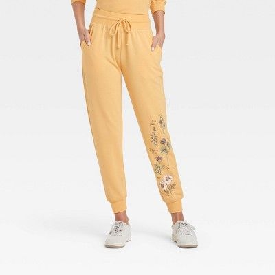 Women's Earth Laughs Graphic Jogger Pants - Yellow | Target