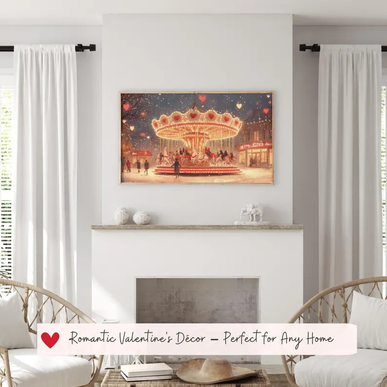 Romantic Carousel Valentine's Day Frame TV Art, Romantic Night Scene for Frame TV, Cute Valentine... | Etsy (US)