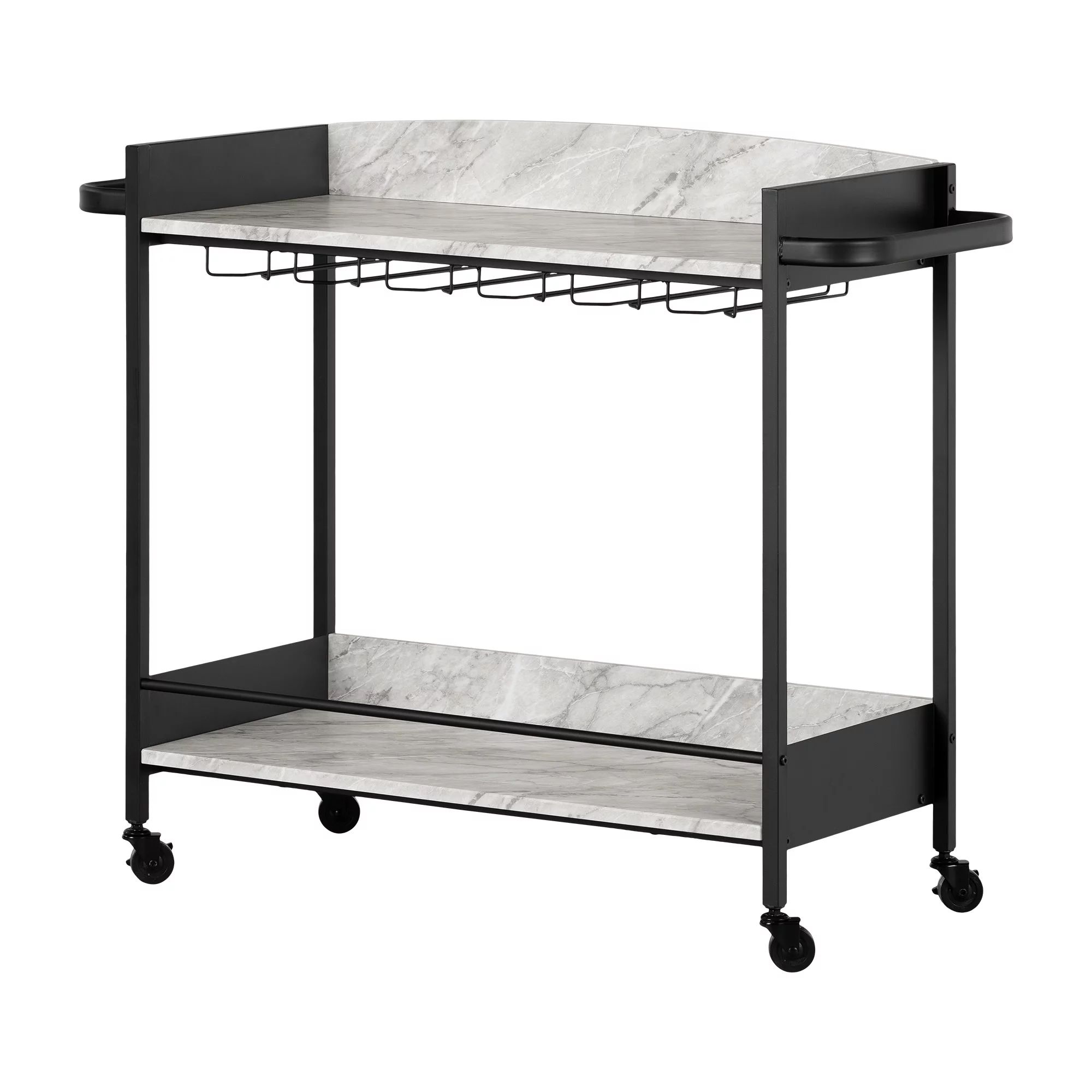 City Life Bar Cart with Wine Glass Rack Black and Faux Carrara Marble | Walmart (US)
