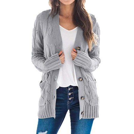 Cindysus Women Cardigan Sweater V Neck Jacket Open Front Outwear Work Cable Knit Cardigans Casual Gr | Walmart (US)
