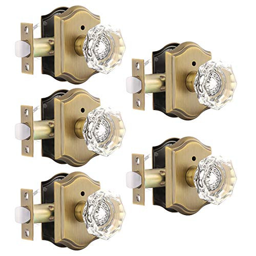 Gobrico Interior Door Locksets in Antique Brass,Octagonal Crystal Doorknobs for Bed/Bath,Privacy Function Door Handles,Push Pin Inside Lock,5 Pack | Amazon (US)