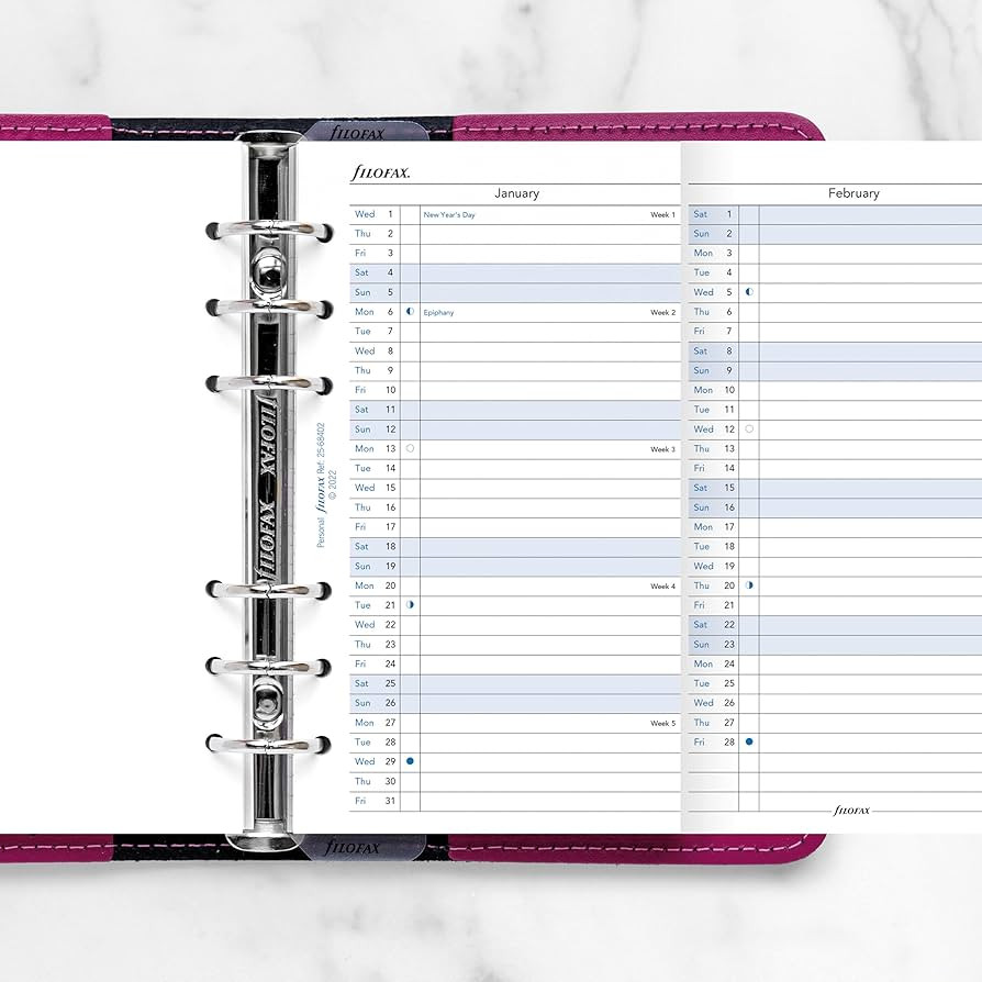 Filofax Calendar Diary Refill, Personal/Compact Size, Vertical Year Planner, White Paper, English... | Amazon (US)