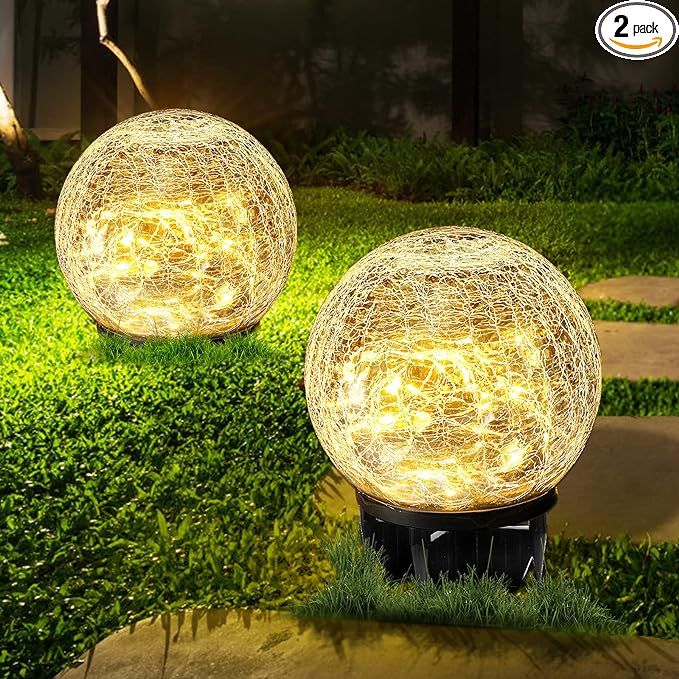 Hbaushun Garden Solar Lights 2 Pack,Outdoor Waterproof 30 LED Cracked Glass Ball Globe Solar Powe... | Amazon (US)