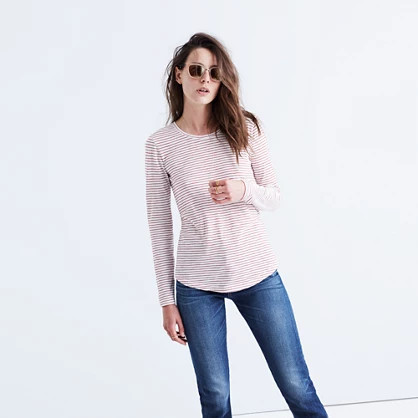 Whisper Cotton Long-Sleeve Crewneck Tee in Howell Stripe | Madewell