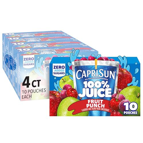 Capri Sun 100% Juice Fruit Punch Naturally Flavored Juice Blend, 40 ct Pack, 4 Boxes of 10 Pouche... | Amazon (US)