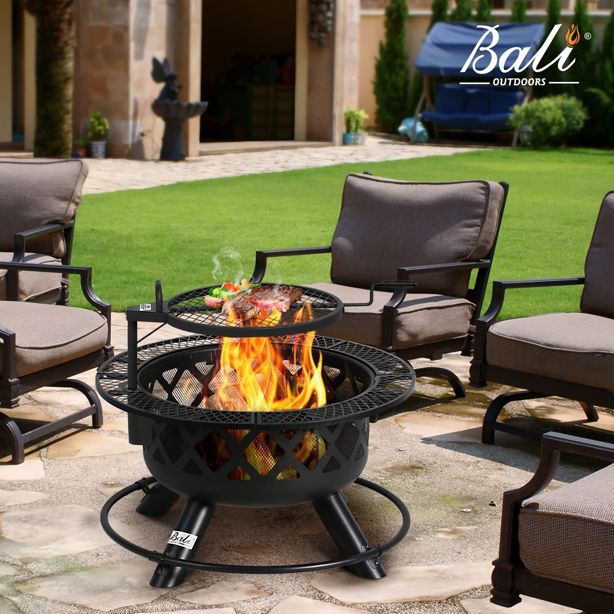 BALI OUTDOORS Wood Burning Fire Pit with Quick Removable Cooking Grill, Black, 32in | Amazon (US)