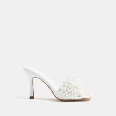 White pearl embellished heeled mules | River Island (UK & IE)