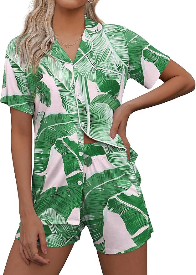 Ekouaer Pajamas Set for Women Short Sleeve Sleepwear Notch Collar Button Down Nightwear Soft Pjs ... | Amazon (US)