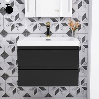 Staykiwi 29.53 in. W x 19.69 in. D x 22.44 in. H Single Sink Wall-mounted Bath Vanity in Black wi... | The Home Depot