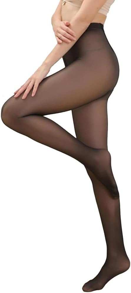 2025 One-Seam More Warmth Women Fleece Lined Tights Fake Translucent High Waist Thermal Pantyhose... | Amazon (US)