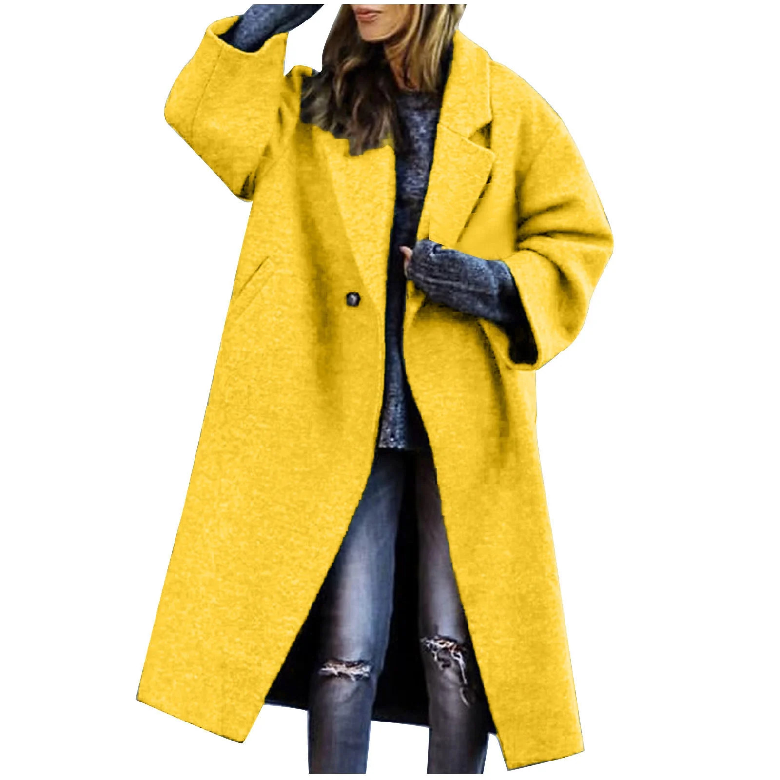 Mnyycxen Women's Basic Wool Blend Pea Coats Single Breasted Midi Wool Blend Pea Coats Casual Warm... | Walmart (US)