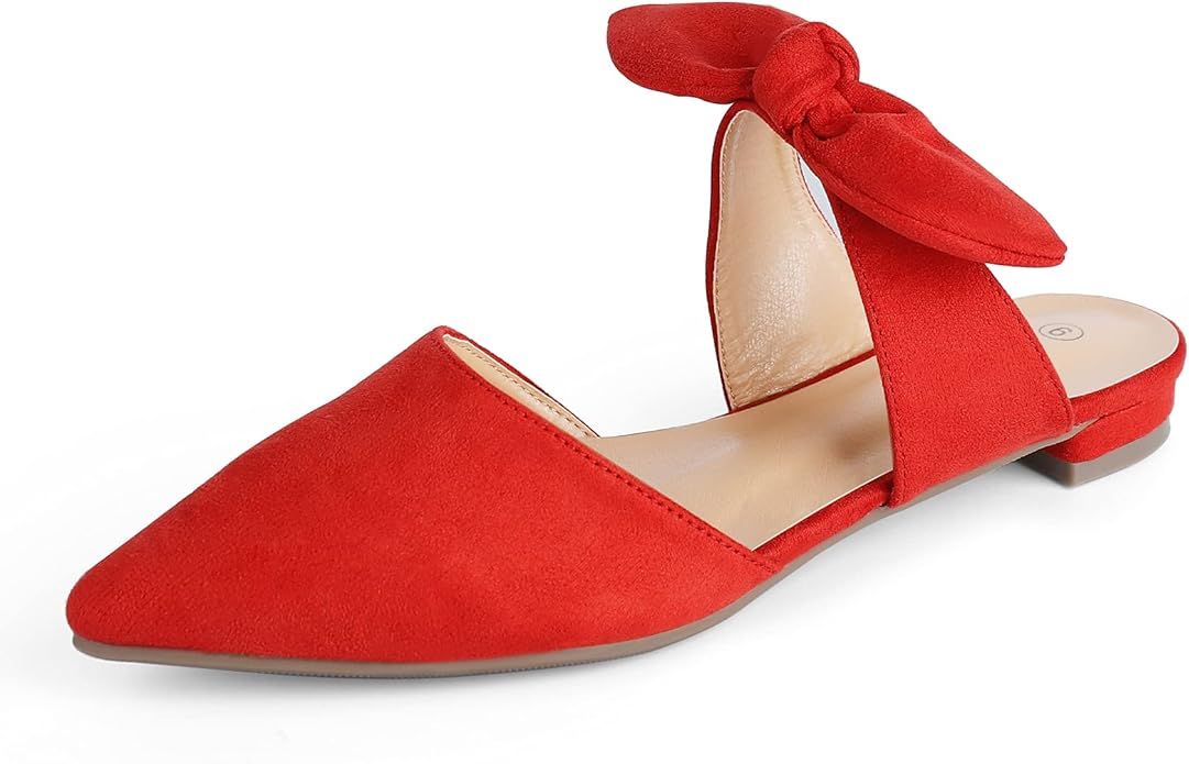 Heel The World Women's Mules Pointed Toe Flat Shoes with Bow | Amazon (US)