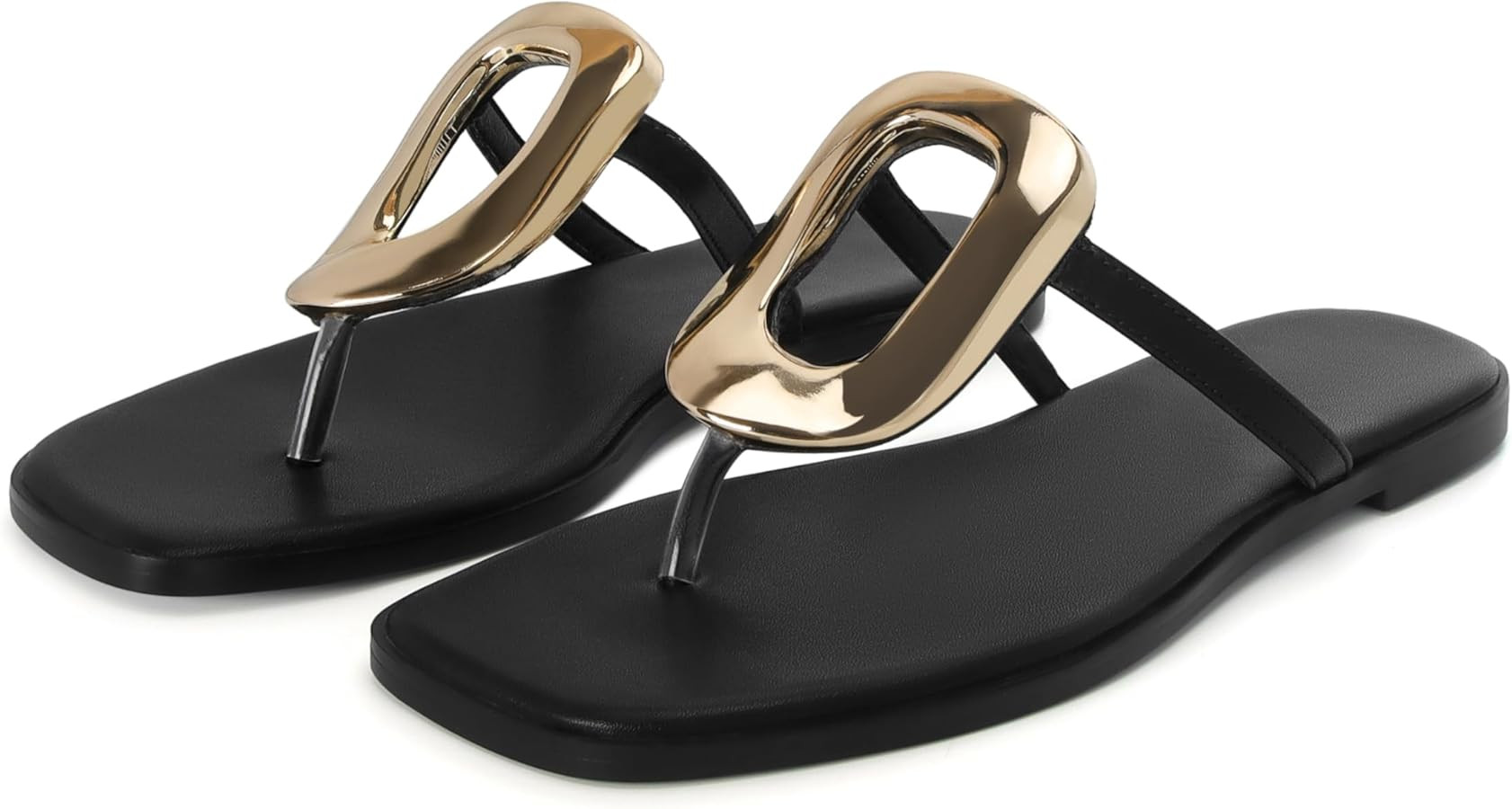 Flip-Flops for Women Thong Sandals Flat Slip on Slides Leather Beach Comfort Open Square Toe Ladi... | Amazon (US)