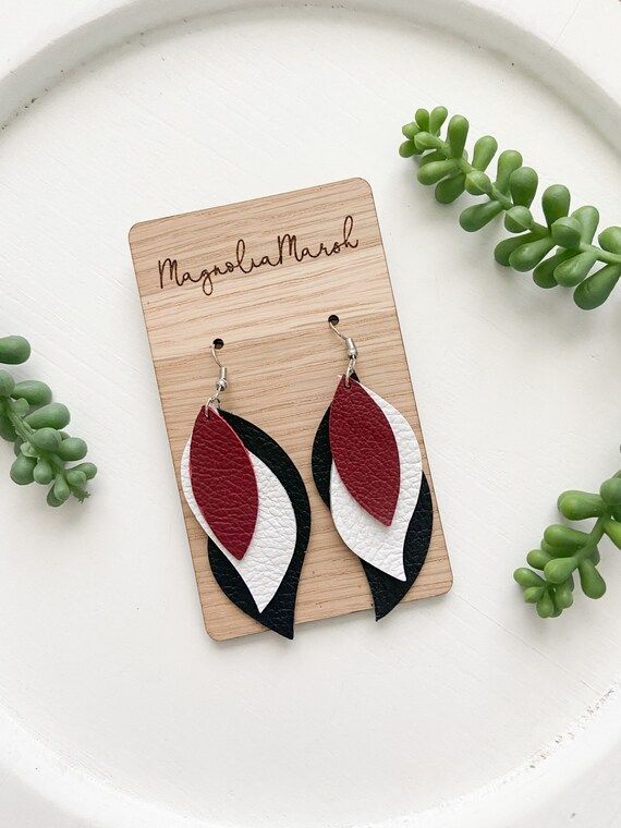 University of South Carolina Earrings, Garnet and Black Earrings, Leather Earrings, Carolina Game... | Etsy (US)