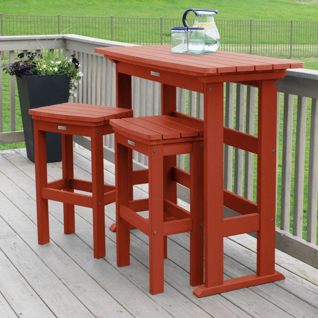 highwood Lehigh 3 -Piece Rustic Red Bar Height Patio Dining Set Plastic Rectangle Table with 2 Stationary Chairs Stainless Steel one_size | Lowe's