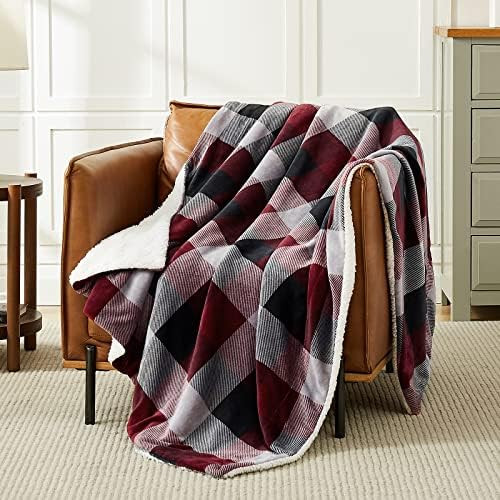L'AGRATY Sherpa Fleece Blanket Plaid Blanket Super Soft Blankets & Throws for Couch, Red and Blac... | Amazon (US)