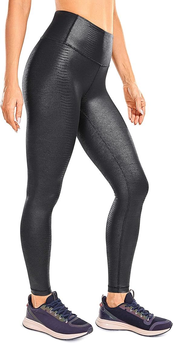 CRZ YOGA Women's Faux Leather Workout Leggings 25'' - Stretchy Yoga Pants Lightweight High Waisted T | Amazon (US)