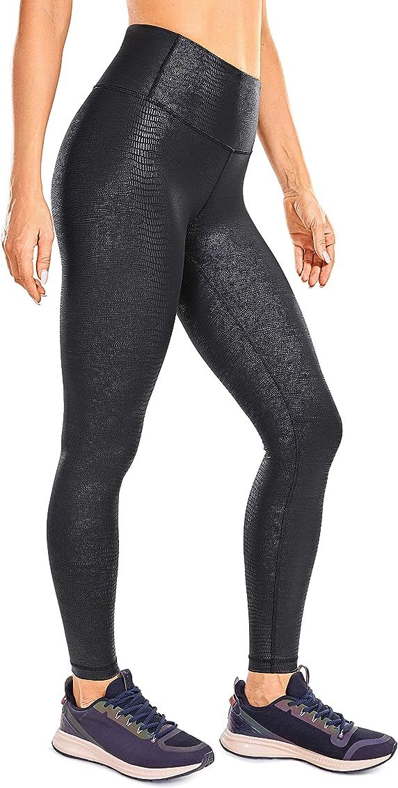 CRZ YOGA Women's Faux Leather Workout Leggings 25'' / 28'' - Stretchy Yoga Pants Lightweight High... | Amazon (US)