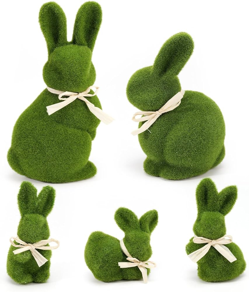 Nature Vibe 10/5 Inches Moss Easter Bunny Home Decor,Set of 5 Green Faux Moss Parents n Baby Rabb... | Amazon (US)
