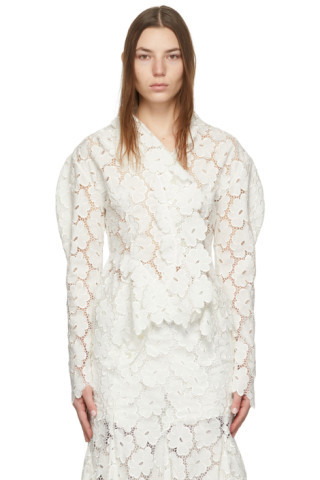 White Cotton Embroidered Lace Shirt | SSENSE