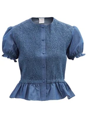 Francesca shirred peplum cotton-percalle blouse | Matches (US)