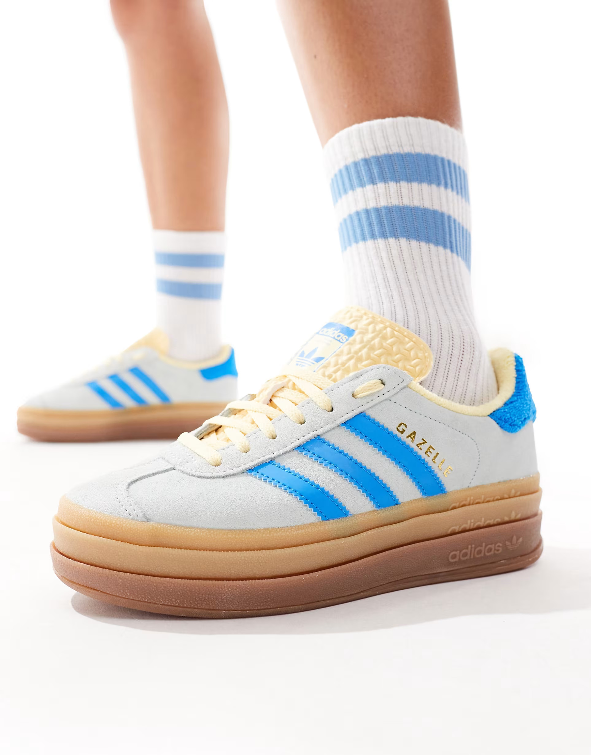 adidas Originals Gazelle Bold sneakers with rubber sole in blue and yellow | ASOS | ASOS (Global)
