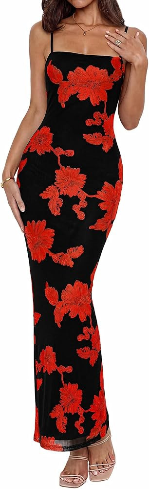 BTFBM Womens Maxi Dress 2026 Spring Floral Sexy Spaghetti Straps Sleeveless Bodycon Summer Beach ... | Amazon (US)