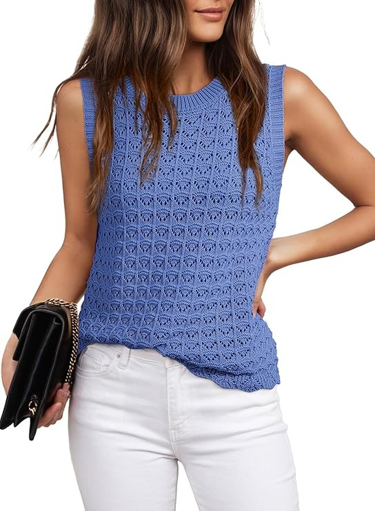 Dokotoo Sleeveless Sweater Tops for Women 2026 Crochet Tank Top Sweater Vest Spring Summer Outfit... | Amazon (US)