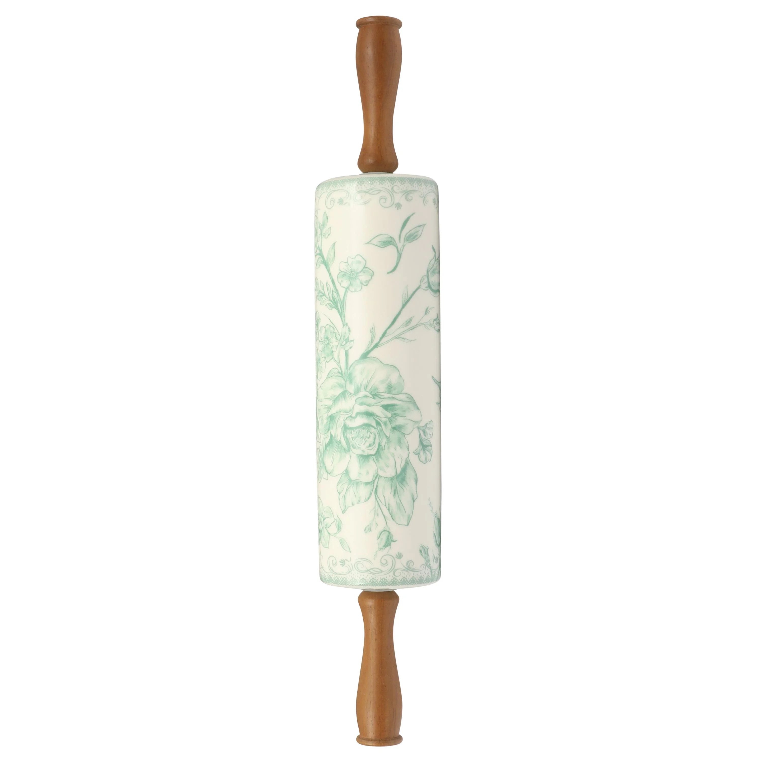The Pioneer Woman Agatha Ceramic Rolling Pin with Olivewood Handles, Green | Walmart (US)