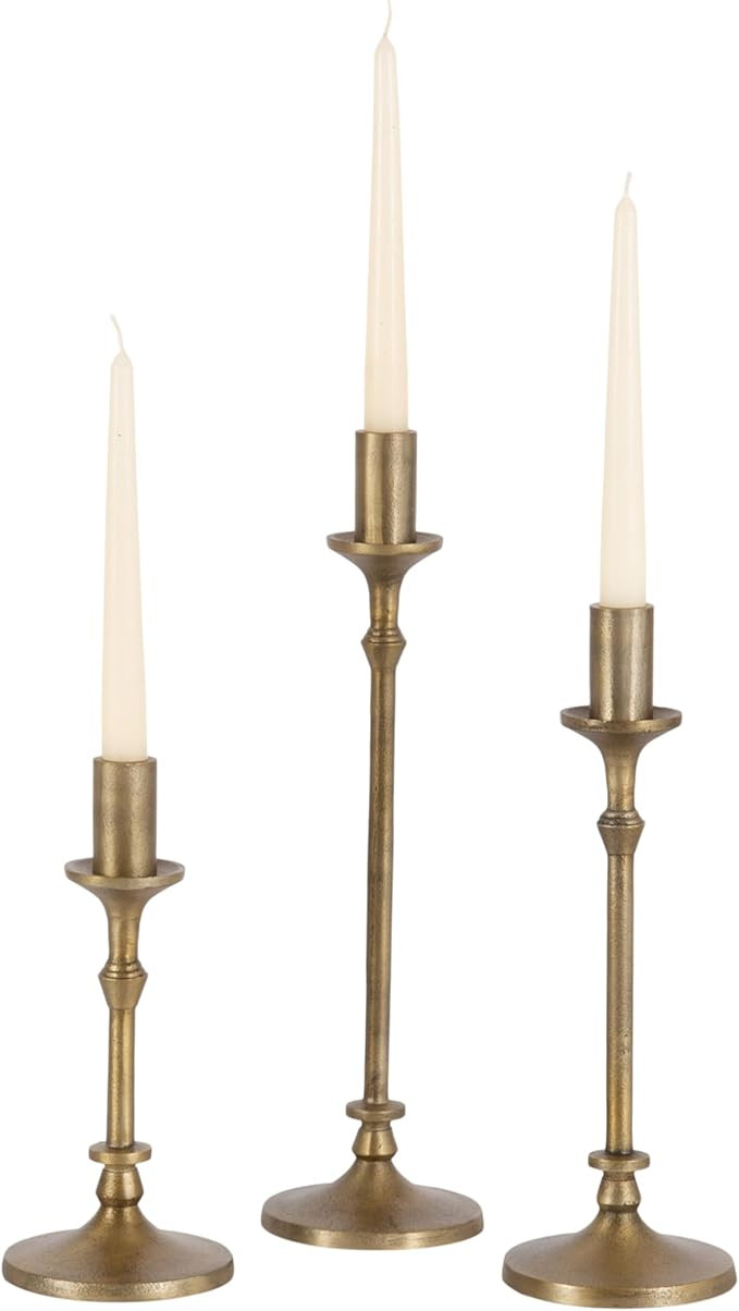 Kate and Laurel Lahari Vintage Three-Piece Taper Candle Holder Set; Set of 3; Antique Brass; Meta... | Amazon (US)