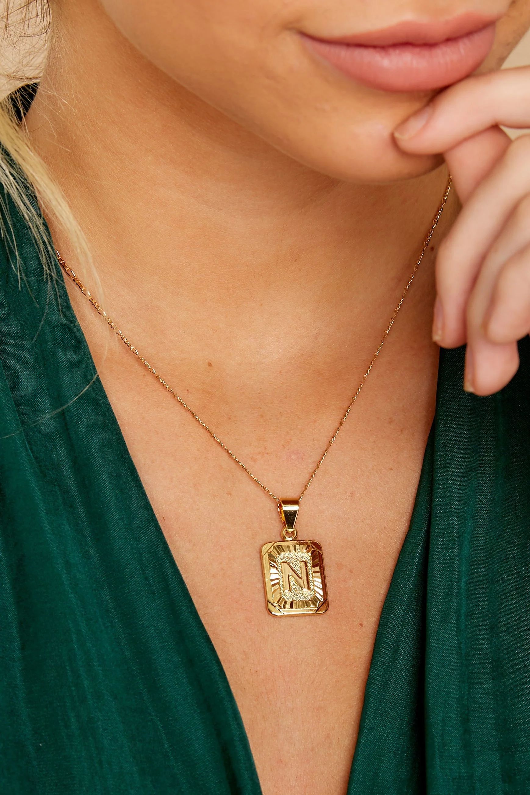 Bracha Initial Card N Gold Necklace | Red Dress 