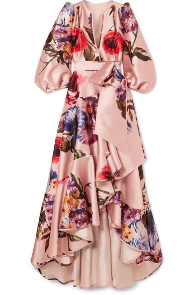 Anna Mason - Stella Floral-print Satin Wrap Gown - Pink | NET-A-PORTER (US)