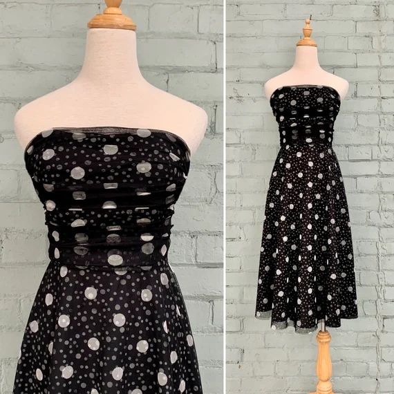RESERVED // Vintage 1980s Strapless Dress / 80s Tulle Fit and - Etsy | Etsy (US)