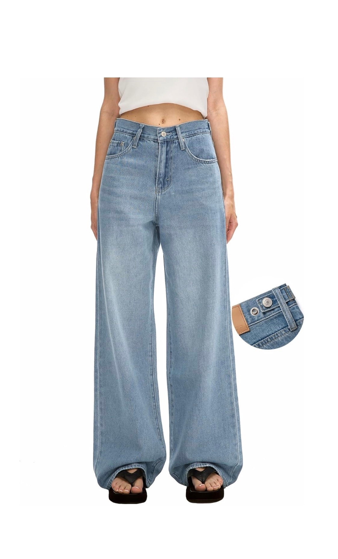 Adjustable Waist Baggy Jeans with Snap-Button Waistband Wide Straight Leg High Rise Jeans Denim Pants Y2K Trousers

#LTKPetite #LTKootd #LTKgrwm