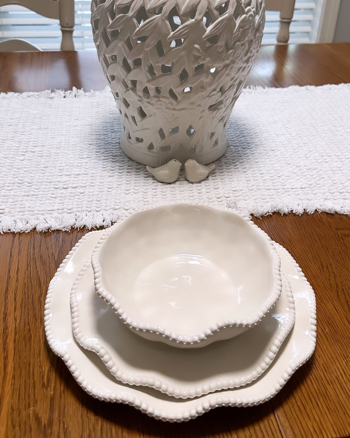 The perfect dinnerware to set your table! This melamine dinnerware set I’ve owned and loved for over a year now. They have hold up so well, the quality is amazing. They are not microwave safe, however they are dishwasher safe. Add the perfect grand millennial flare to your dinner table with these hobnail, ruffle detailed plates. On sale now for 51% off - no code needed!

#LTKsalealert #LTKfindsunder100 #LTKhome
