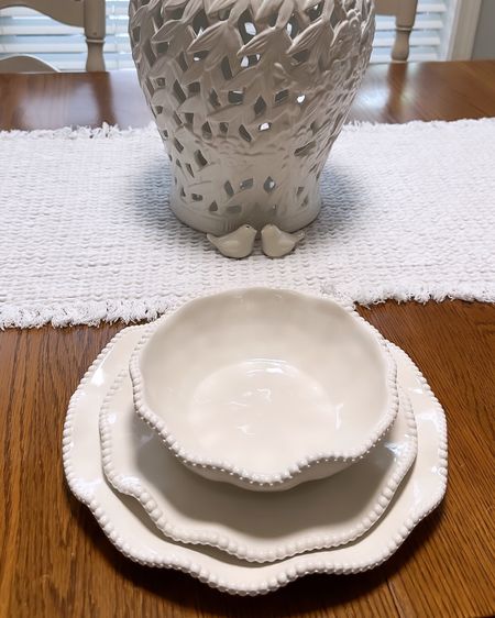 The perfect dinnerware to set your table! This melamine dinnerware set I’ve owned and loved for over a year now. They have hold up so well, the quality is amazing. They are not microwave safe, however they are dishwasher safe. Add the perfect grand millennial flare to your dinner table with these hobnail, ruffle detailed plates. On sale now for 51% off - no code needed!

#LTKsalealert #LTKfindsunder100 #LTKhome