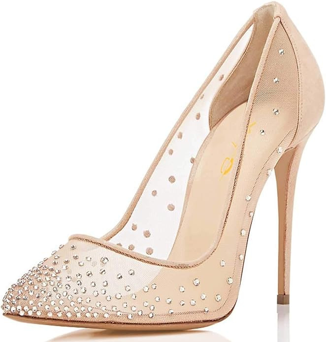XYD Rhinestones Studded Stiletto High Heels Mesh Pumps for Women Slip On Pointed Toe Evening Wedd... | Amazon (US)