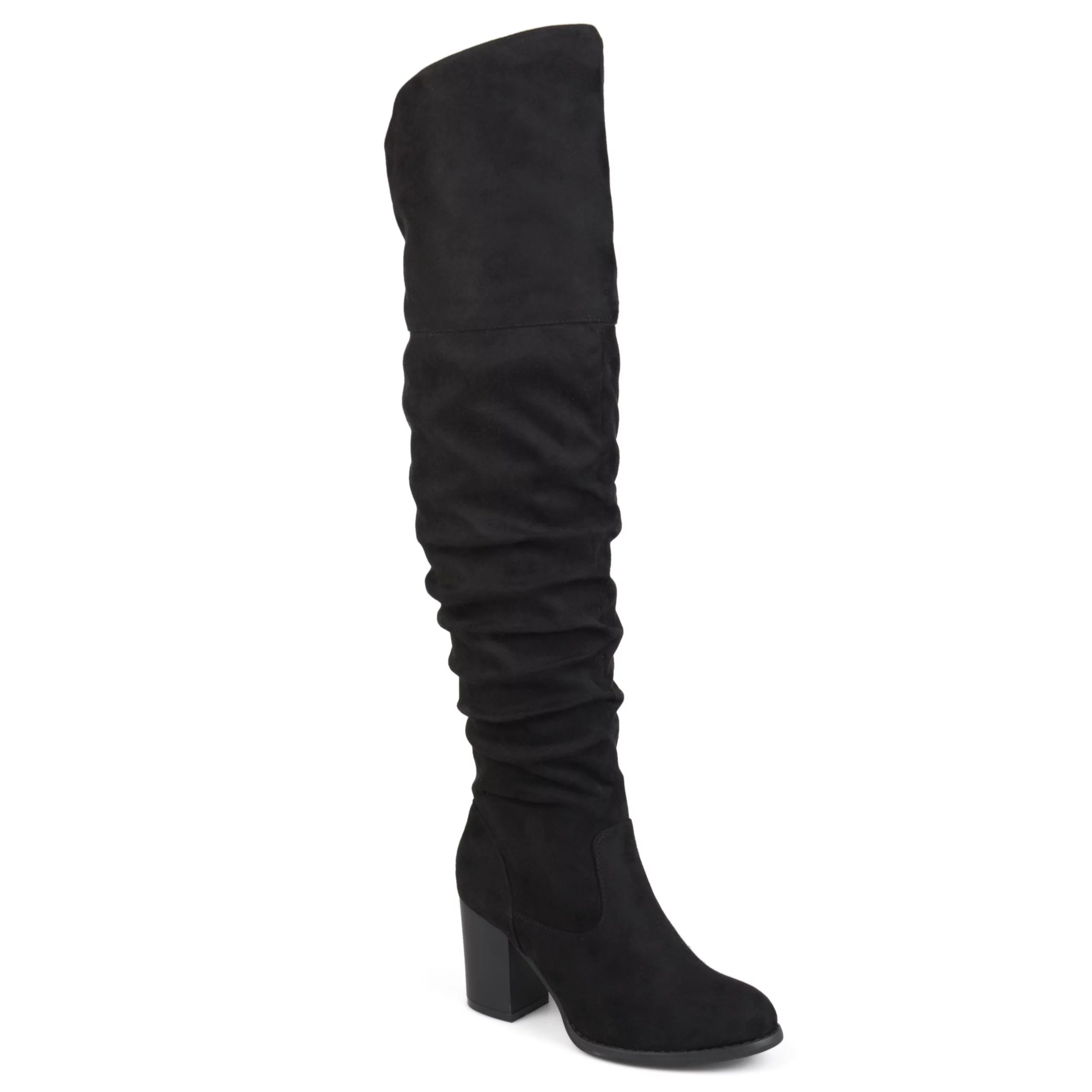 Women's Wide Calf Ruched Stacked Heel Faux Suede Over-the-knee Boots - Walmart.com | Walmart (US)