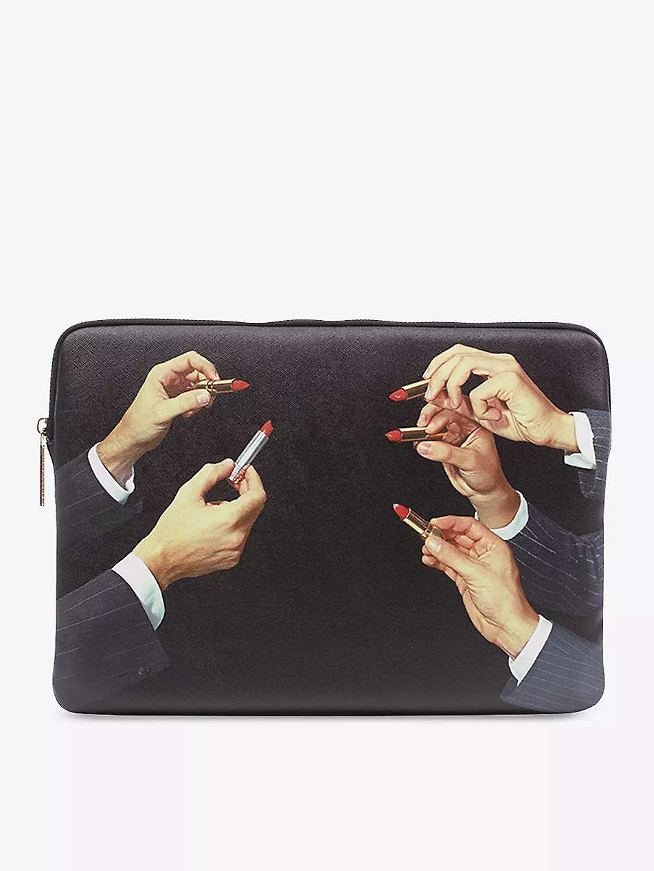 Seletti wears TOILERPAPER lipstick-print 13” canvas laptop case 34cm x 25cm | Selfridges