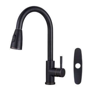 ARCORA Single-Handle High Arc Kitchen Faucet with Pull Down Sprayer and Deckplate in Oil Rubbed B... | The Home Depot
