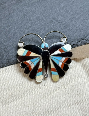Vintage Zuni Butterfly Multi Color Inlaid Sterling Silver 2 in 1 Pendant Pin | eBay | eBay US