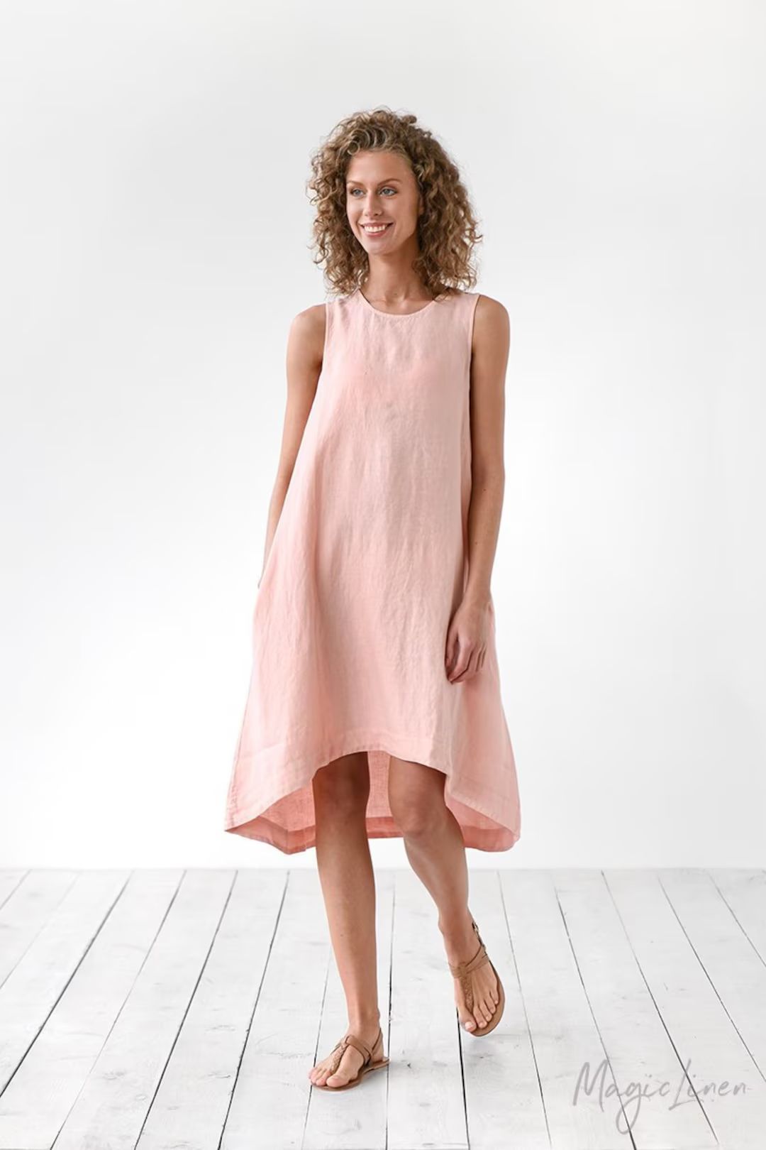 Light Coral Linen Dress Royal Toscana. Sleeveless Linen Dress. - Etsy | Etsy (US)