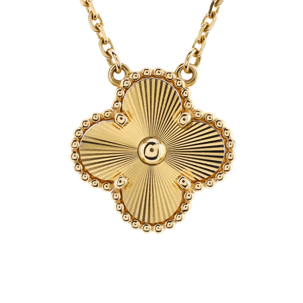 Vintage Alhambra Pendant Necklace Guilloche 18K Yellow Gold | Rebag