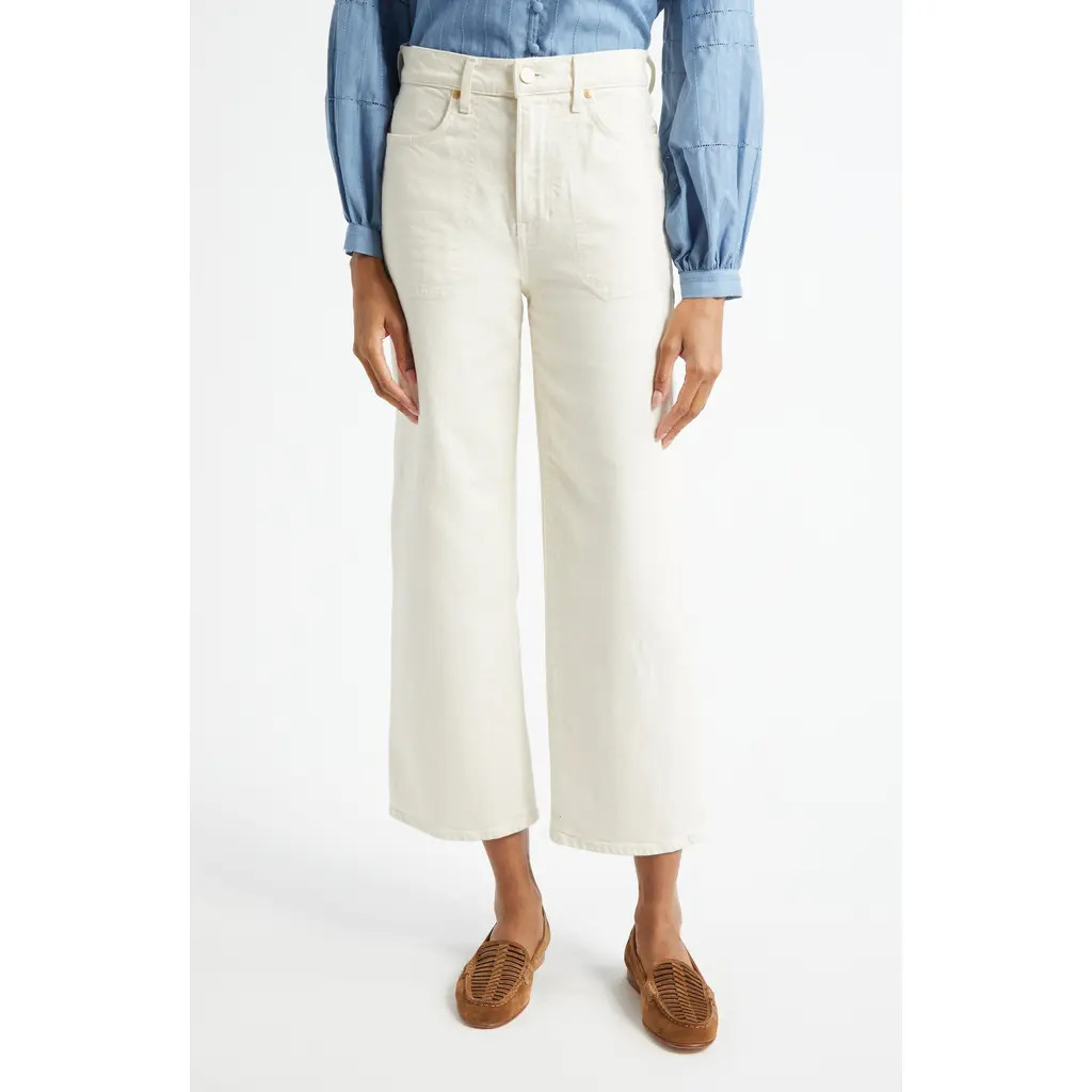 Veronica Beard Crosbie High Waist Crop Wide Leg Jeans in Ecru at Nordstrom, Size 29 | Nordstrom