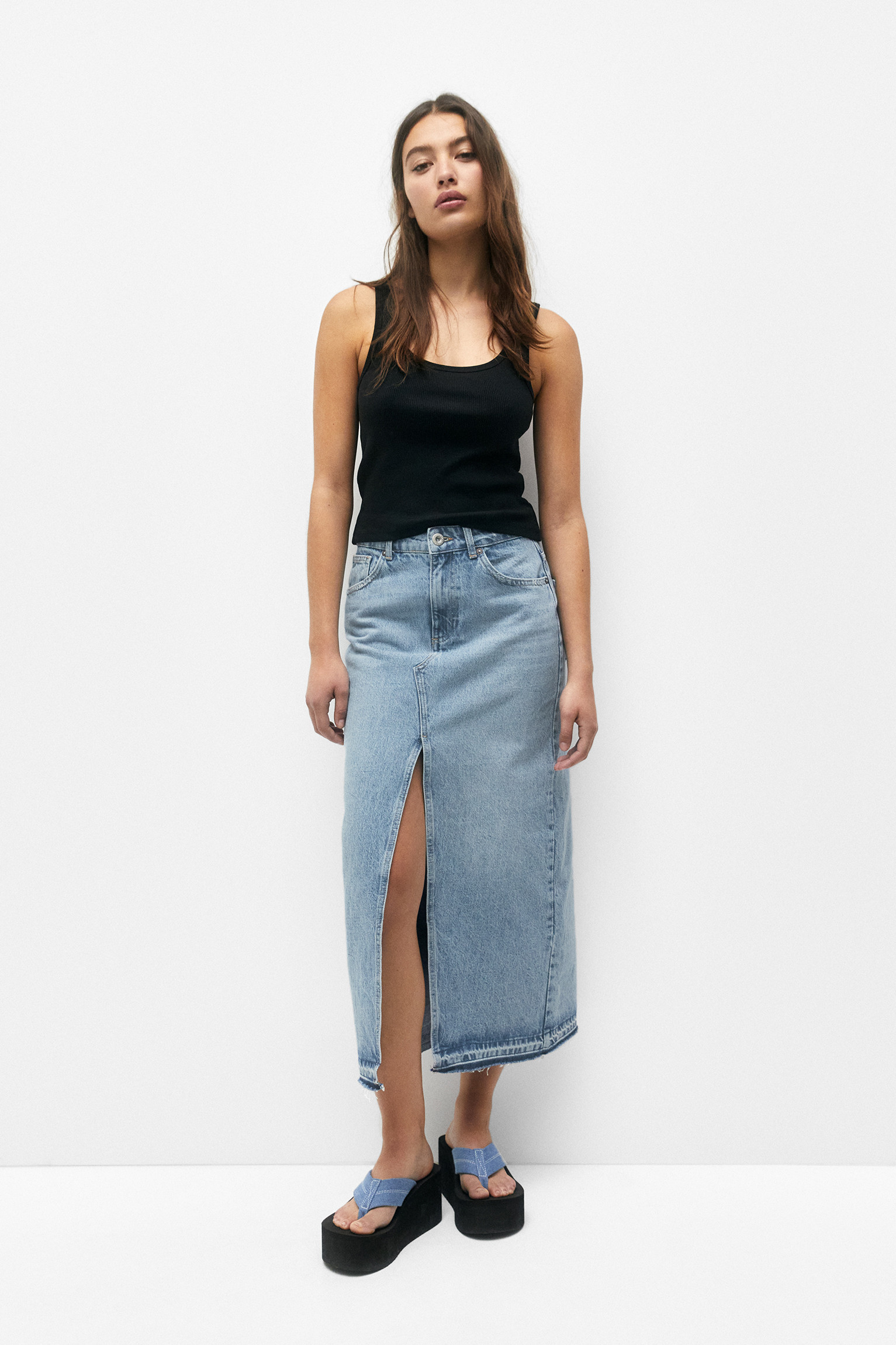 Long denim skirt | PULL and BEAR UK