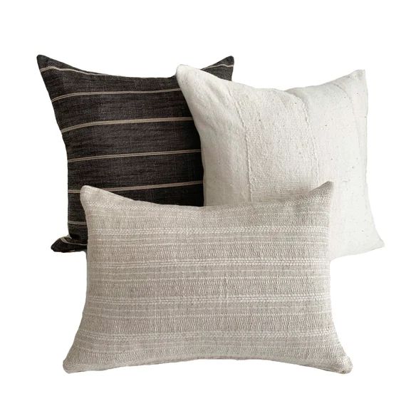 Black Striped Pillows | Neutral Pillow Combination #5 | Studio Pillows | Mud Cloth Pillows | Schu... | Etsy (US)