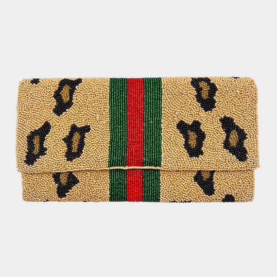 Leopard Patterned Color Block Seed Beaded Clutch / Crossbody | Etsy | Etsy (US)